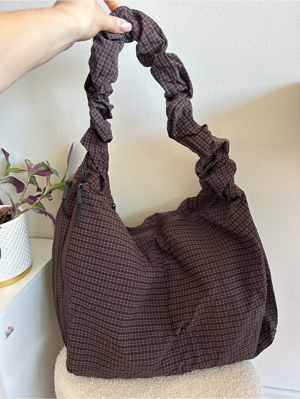 Big Brown plaid pattern shoulder Bag
